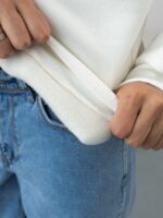 Мужская Хлопковая Белая Кофта под Горло на Флисе с Замком на Воротнике