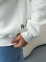 Мужская Хлопковая Белая Кофта под Горло на Флисе с Замком на Воротнике