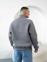 Мужская Хлопковая Серая Кофта под Горло на Флисе с Замком на Воротнике