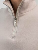 Мужская Хлопковая Бежевая Кофта под Горло на Флисе с Замком на Воротнике