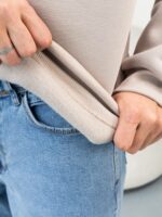 Мужская Хлопковая Бежевая Кофта под Горло на Флисе с Замком на Воротнике