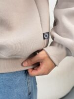 Мужская Хлопковая Бежевая Кофта под Горло на Флисе с Замком на Воротнике