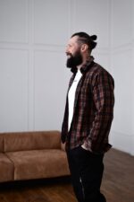 Мужская Свободная Терракотовая Рубашка в Клеточку - Байковая Теплая