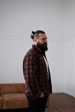 Мужская Свободная Терракотовая Рубашка в Клеточку - Байковая Теплая