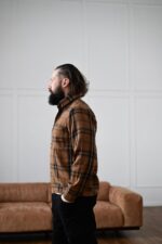 Мужская Свободная Коричневая Рубашка в Клеточку - Байковая Теплая