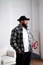 Мужская Свободная Голубая Рубашка в Клеточку - Байковая Теплая