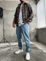 Мужская Клетчатая Коричневая Рубашка Свободного Кроя - Байковая Теплая