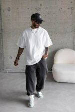 Мужская Базовая Белая Футболка Кулир - Объемная Оверсайз