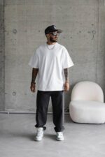 Мужская Базовая Белая Футболка Кулир - Объемная Оверсайз