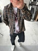 Мужская Клетчатая Графитовая Рубашка Свободного Кроя - Байковая Теплая