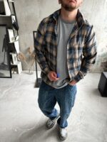 Мужская Клетчатая Синяя Рубашка Свободного Кроя - Байковая Теплая