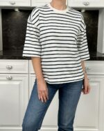 Женская Объемная Белая Футболка Оверсайз в Синюю Полоску