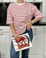 Женская Объемная Белая Футболка Оверсайз в Красную Полоску