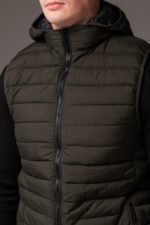 Мужская Базовая Стеганая Жилетка Безрукавка Хаки с Капюшоном