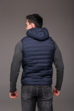 Мужская Базовая Стеганая Темно-Синяя Жилетка Безрукавка с Капюшоном