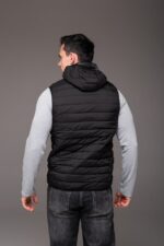 Мужская Базовая Стеганая Черная Жилетка Безрукавка с Капюшоном