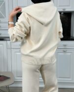 Женский Базовый Бежевый Костюм Свободного Кроя с Капюшоном на Молнии (Кофта + Штаны)