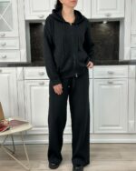 Женский Базовый Графитовый Костюм Свободного Кроя с Капюшоном на Молнии (Кофта + Штаны)