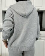 Женский Базовый Серый Костюм Свободного Кроя с Капюшоном на Молнии (Кофта + Штаны)