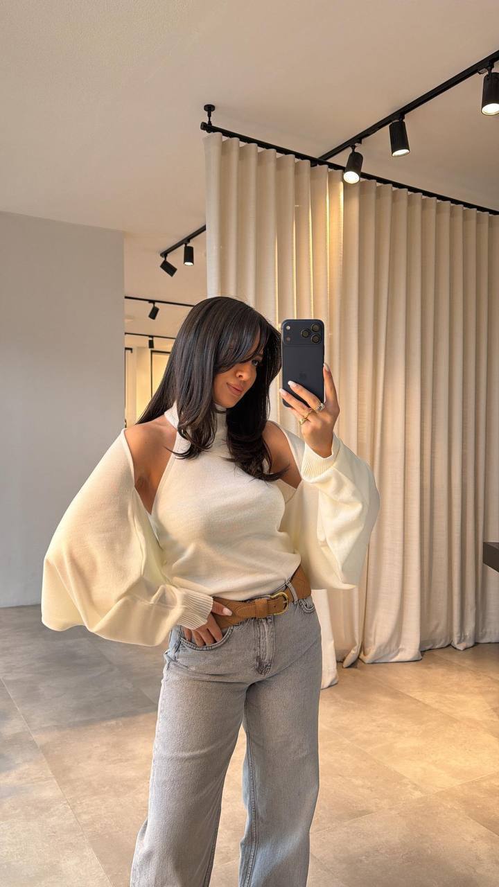 photo_2026-02-17_10-33-32 Женская Базовая Молочная Кофта Накидка + Топ с Высокой Горловиной без Рукавов
