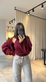 Женская Базовая Бордовая Кофта Накидка + Топ с Высокой Горловиной без Рукавов