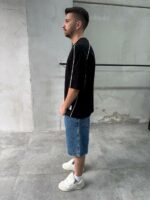 Мужская Базовая Черная Футболка Хлопок - Объемная Оверсайз с Кантом