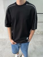 Мужская Базовая Черная Футболка Хлопок - Объемная Оверсайз с Кантом
