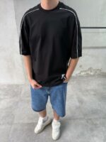Мужская Базовая Черная Футболка Хлопок - Объемная Оверсайз с Кантом
