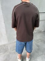 Мужская Базовая Коричневая Футболка Хлопок - Объемная Оверсайз с Кантом