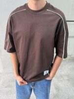 Мужская Базовая Коричневая Футболка Хлопок - Объемная Оверсайз с Кантом