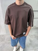 Мужская Базовая Коричневая Футболка Хлопок - Объемная Оверсайз с Кантом