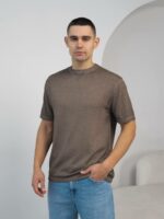Мужская Базовая Трикотажная Коричневая Футболка