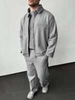 Мужской Свободный Серый Костюм - Бомбер на Молнии + Штаны Прямого Кроя