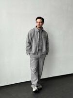 Мужской Свободный Серый Костюм - Бомбер на Молнии + Штаны Прямого Кроя