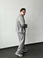 Мужской Свободный Серый Костюм - Бомбер на Молнии + Штаны Прямого Кроя