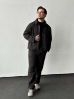 Мужской Свободный Графитовый Костюм - Бомбер на Молнии + Штаны Прямого Кроя