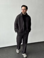 Мужской Свободный Графитовый Костюм - Бомбер на Молнии + Штаны Прямого Кроя