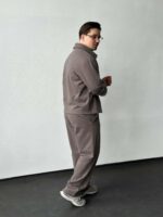 Мужской Свободный Костюм Мокко - Бомбер на Молнии + Штаны Прямого Кроя