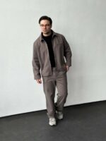 Мужской Свободный Костюм Мокко - Бомбер на Молнии + Штаны Прямого Кроя