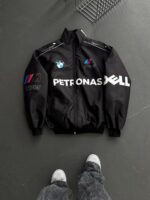 Мужская Демисезонная Черная Куртка Бомбер на Змейке с Принтами Надписями