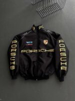 Мужская Черная Куртка Бомбер с Надписями - Демисезонная Ветровка на Молнии