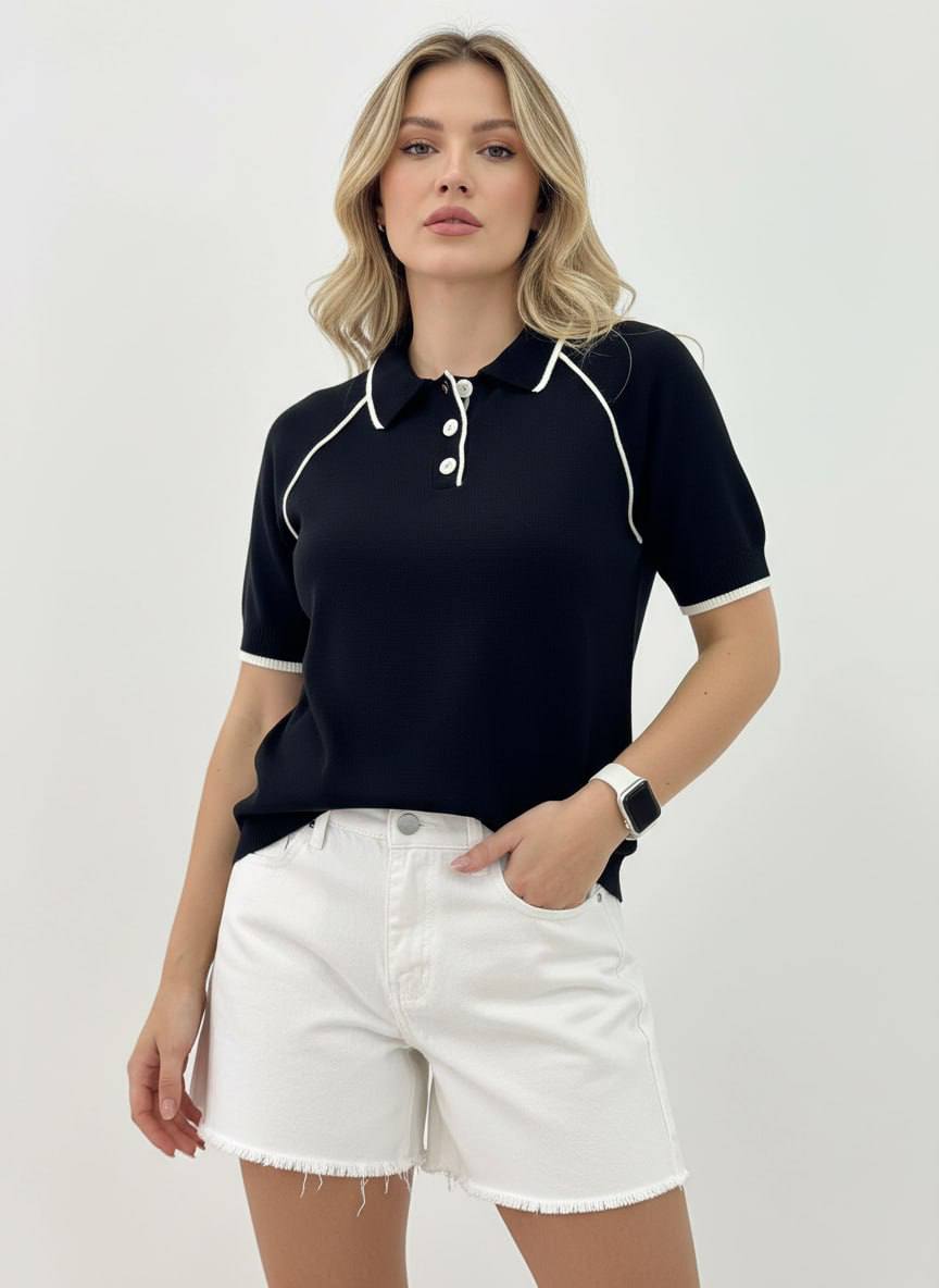 photo_2026-02-21_12-25-48 (2) Женская Черная Футболка Поло - Классическая с Воротником и Контрастной Окантовкой