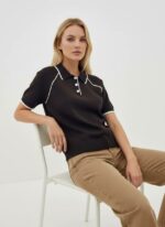 Женская Коричневая Футболка Поло - Классическая с Воротником и Контрастной Окантовкой