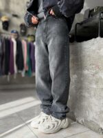 Мужские Темно-Серые Джинсы Багги Широкие Оверсайз