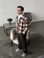 Мужская Байковая Коричневая Клетчатая Рубашка Свободного Кроя