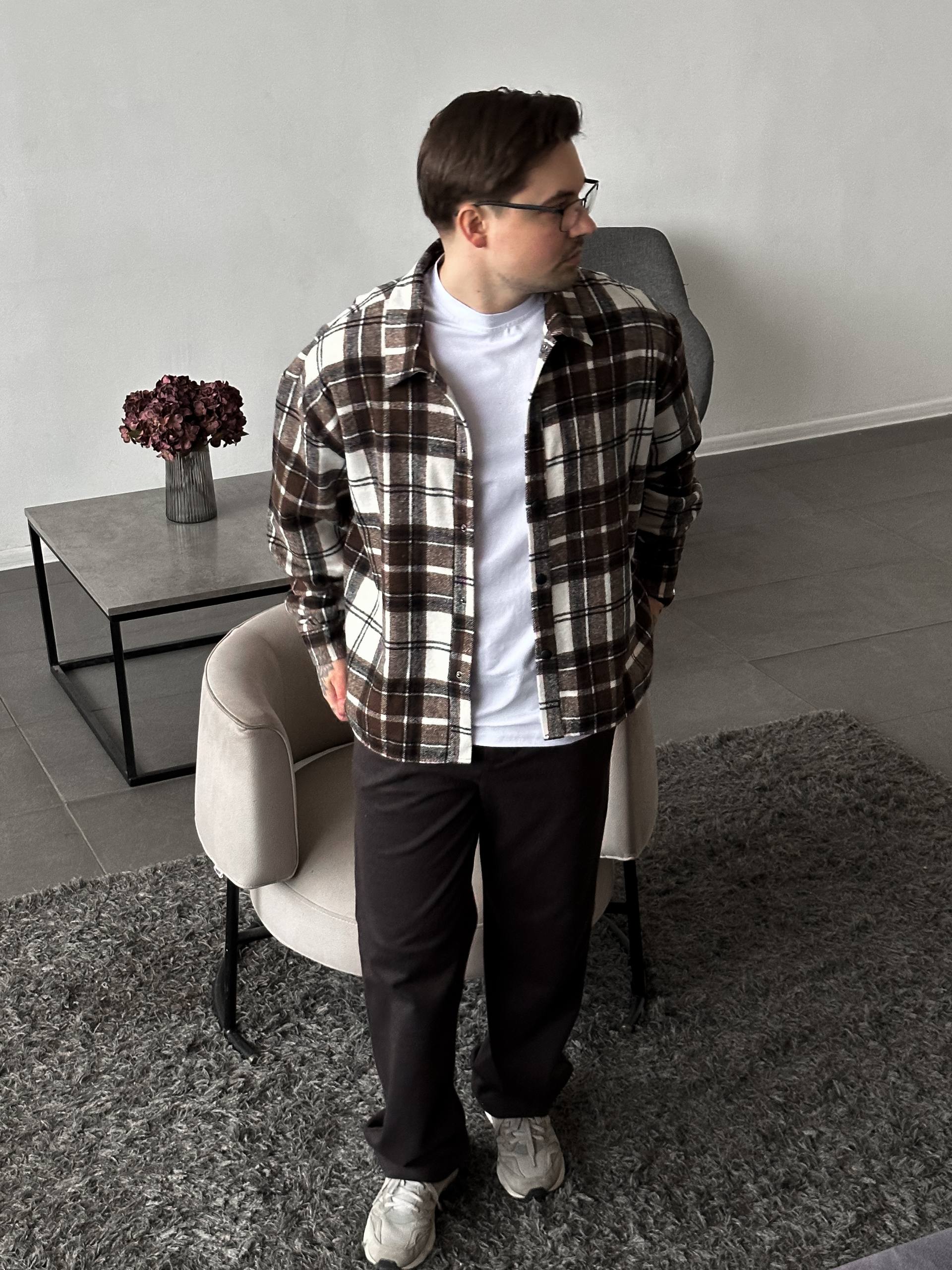 photo_2026-02-22_10-12-41 Мужская Байковая Шоколадная Клетчатая Рубашка Свободного Кроя