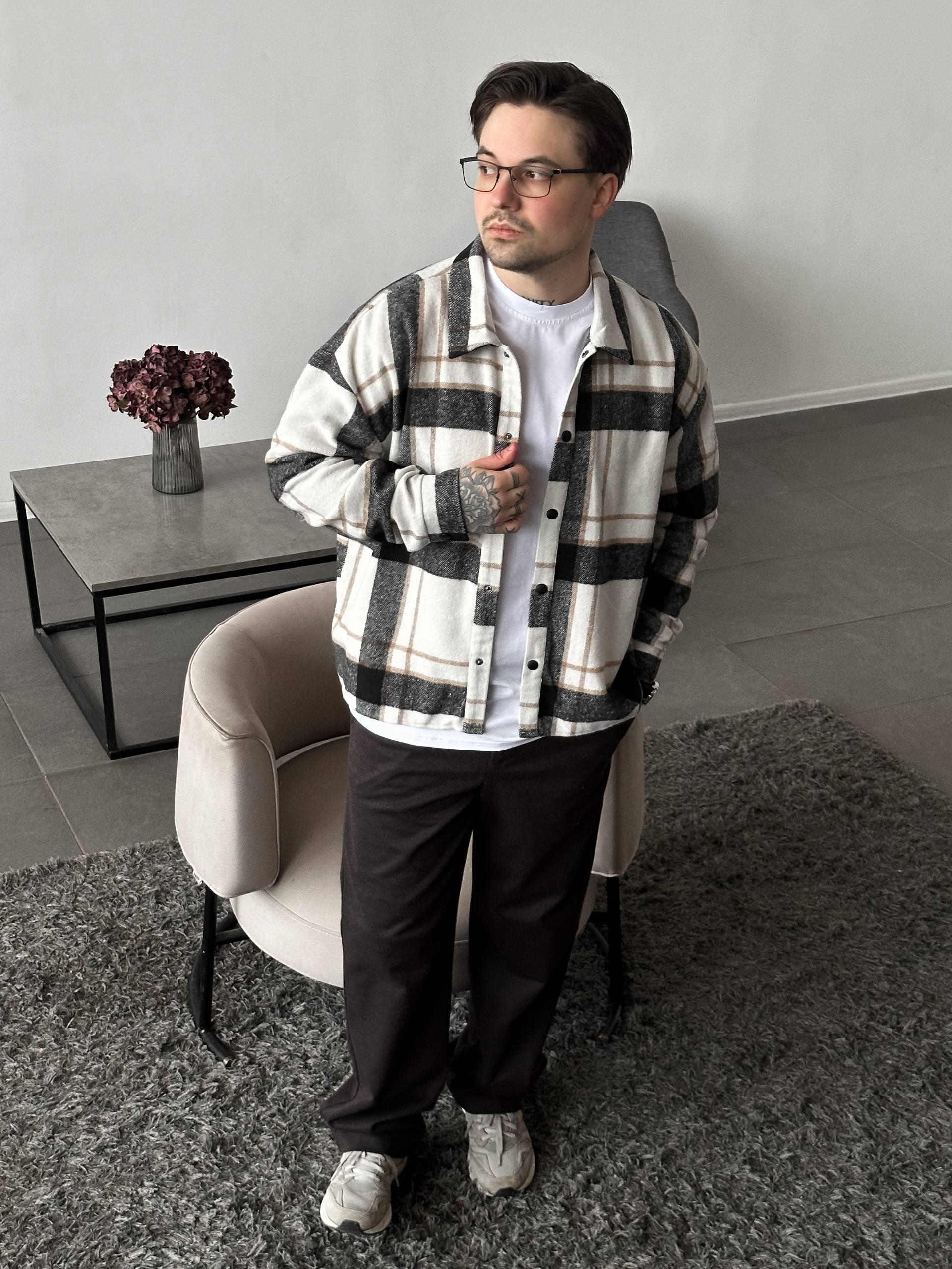 photo_2026-02-22_10-12-43 (2) Мужская Байковая Молочная Клетчатая Рубашка Свободного Кроя