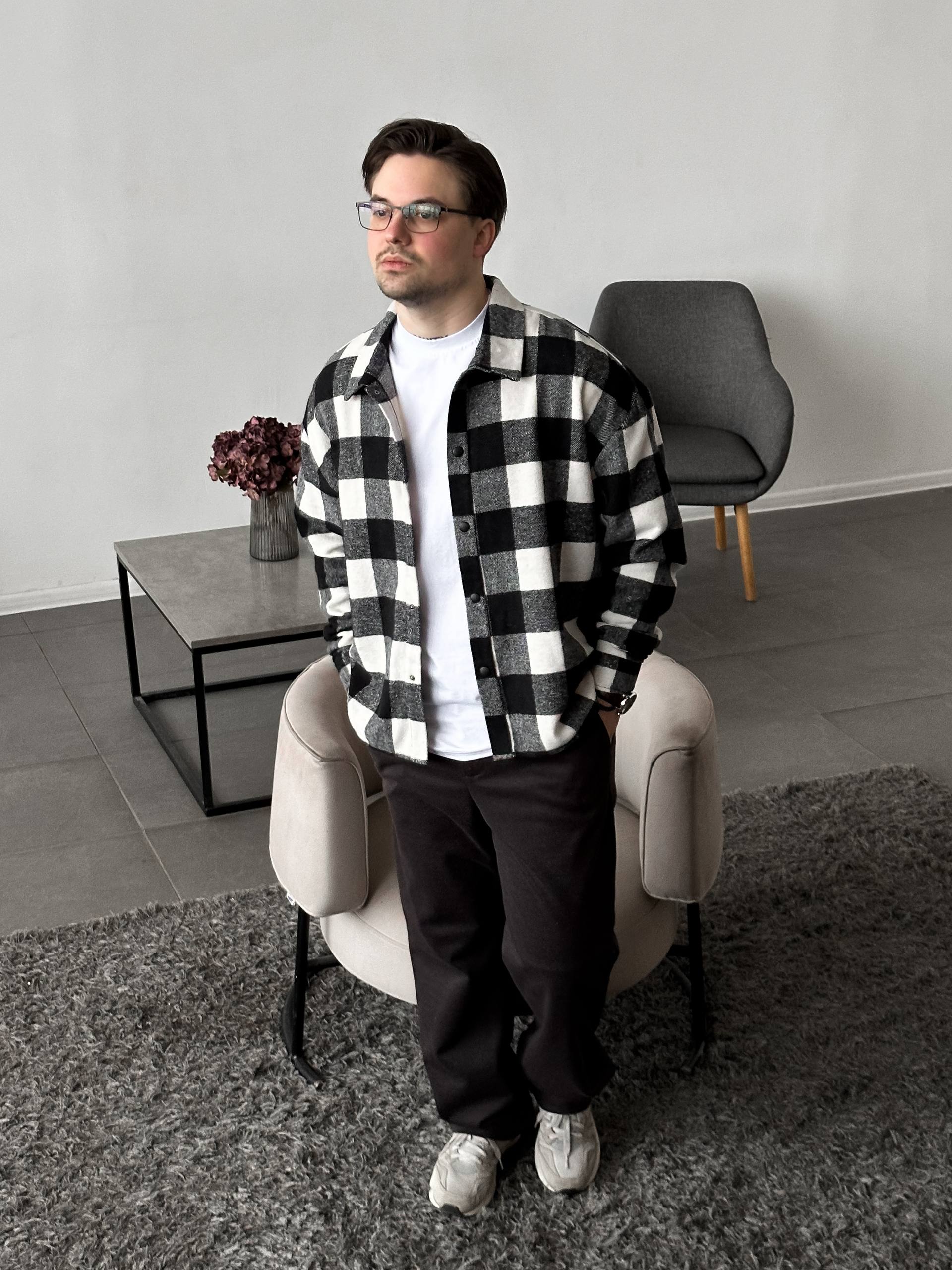 photo_2026-02-22_11-34-41 (2) Мужская Байковая Черно-Белая Клетчатая Рубашка Свободного Кроя