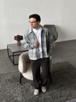 Мужская Байковая Серая Клетчатая Рубашка Свободного Кроя