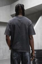 Мужская Хлопковая Графитовая Вареная Футболка Оверсайз с Надписью